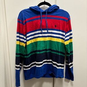 Polo Ralph Lauren Men’s Sz Medium Multicolor Striped Long Sleeve Hooded Shirt